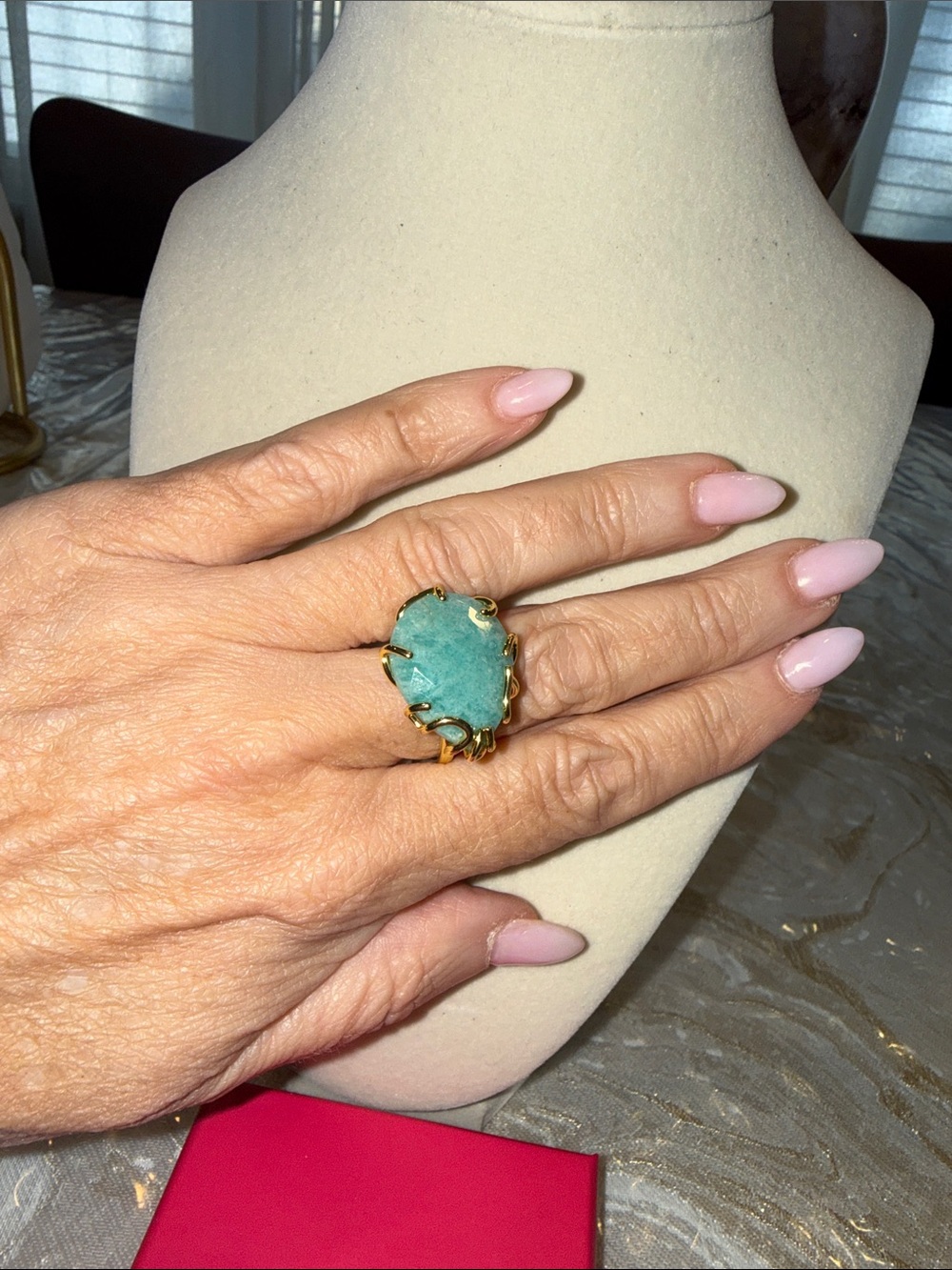 Adina Eden Gold-Tone Ring with Aquamarine Stone